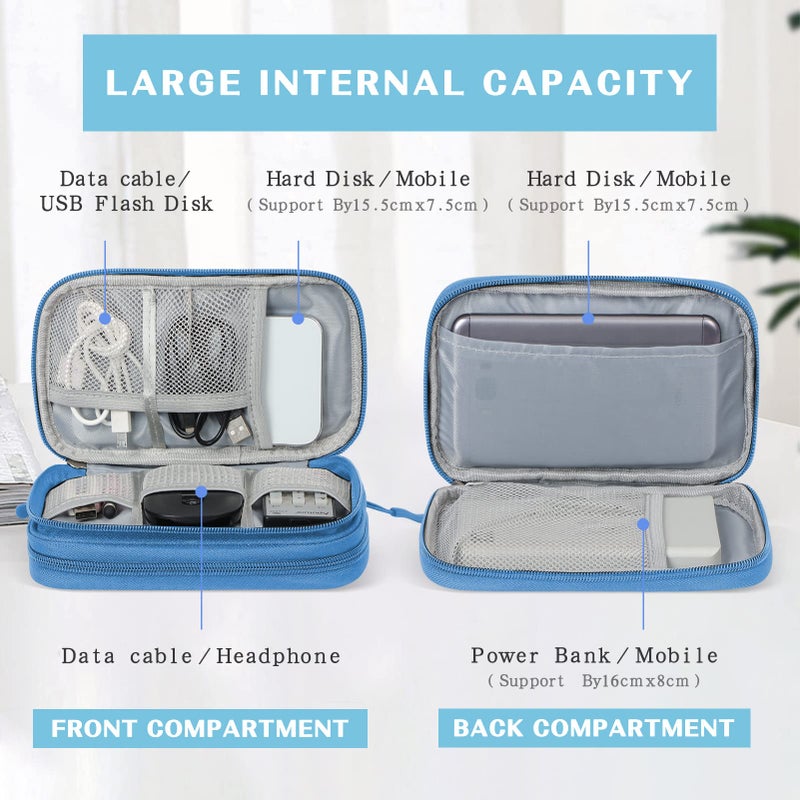 FYY Electronic Organizer  Travel Organizer Bag Pouch  Electronic Accessories Carry Case  Portable Waterproof Double Layers All-in-One Storage Bag for Cable  Cord  Charger  Phone  Earphone  Cyan - Image 3